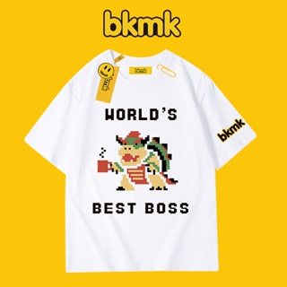 Bkmk เสื้อยืดแขนสั้น ผ้าฝ้าย ทรงหลวม พลัสไซซ์ สไตล์อเมริกัน สําหรับผู้ชาย