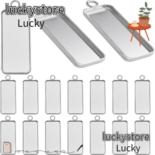 Lucky จี้ถาดเปล่า สเตนเลส ทรงสี่เหลี่ยมผืนผ้า สีเงิน สําหรับทําเครื่องประดับ แฮนด์เมด