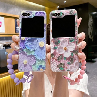 เคสโทรศัพท์มือถือแบบแข็ง ฝาพับ กันกระแทก ลายดอกไม้ สีฟ้า สําหรับ Samsung Galaxy Z Flip 5 4 3 5G Z Flip3 Flip4 Flip5