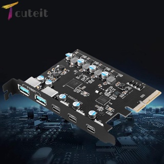 Tcuteit การ์ดต่อขยาย PCIe X4 เป็น USB 3.2 20Gbps 3x USB3.2 และ TPYC-C 15W 2 ชิ้น