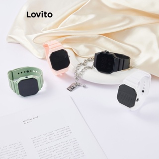 Lovito นาฬิกาข้อมืออิเล็กทรอนิกส์ ลําลอง แบบเรียบ สําหรับผู้หญิง L63AD295 (สีขาว/ชมพู/เขียว/เงิน/ดํา)