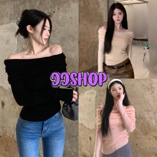 JJ Shop​💜​พร้อมส่ง เสื้อเปิดไหล่ไหมพรม แขนยาว สีพื้นผ้านิ่ม "95148" -C