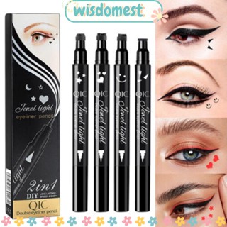 WISDOMEST 2 ชิ้น ปีก อายไลเนอร์ แสตมป์, หัวใจ สีดํา ซีล อายไลเนอร์ ปากกา, ใหม่ ดาว ดอกไม้ กันน้ํา อายไลน์เนอร์ ดินสอ สําหรับแต่งหน้า เครื่องมือ-ชุด