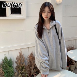 Du Yan เสื้อยืดโปโล แขนยาว คอโปโล ทรงหลวม สไตล์เกาหลี