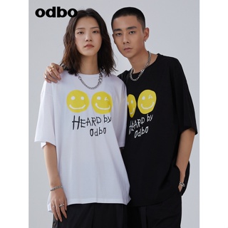 มีความสุข Odbo/ Odibio เสื้อยืดแขนสั้น พิมพ์ลายหน้ายิ้ม แฟชั่นฤดูร้อน สําหรับผู้ชายและผู้หญิง