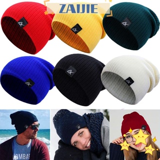 Zaijie24 หมวกบีนนี่ ผ้าถัก สีพื้น น่ารัก สําหรับผู้หญิง / ผู้ชาย