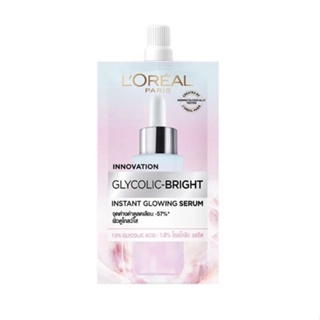 (1ซอง) LOREAL ลอรีอัล ปารีส ไกลโคลิค-ไบรท์ อินสแตนท์ โกลว์อิ้ง (เซรั่ม 6มล./ครีม เดย์ SPF17 7มล.) Glycolic Bright Serum