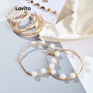 Lovito ต่างหูไข่มุก เรียบง่าย หรูหรา สําหรับผู้หญิง L63AD025 (สีทอง)