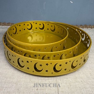 Jinfucha ถาดใส่อาหาร ผลไม้ ทรงกลม สําหรับเทศกาลรอมฎอน 3 ชิ้น