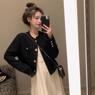 เสื้อโค้ทคอกลม ผ้าถัก ทรงหลวม สีพื้น สไตล์เกาหลี สําหรับผู้หญิง