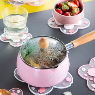 Twinkle แผ่นรองแก้ว PVC ลายซากุระ สีชมพู น้ําหนักเบา กันลื่น สําหรับโต๊ะทํางาน สํานักงาน 2 ชิ้น