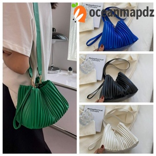 Oceanmapdz กระเป๋าถือ กระเป๋าสะพายไหล่ ทรงบักเก็ต แต่งจับจีบ สีพื้น สําหรับใส่โทรศัพท์มือถือ สํานักงาน