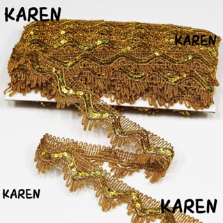 Karen ริบบิ้นโพลีเอสเตอร์ถัก กลิตเตอร์ สีทอง กว้าง 1.37 นิ้ว 50 หลา สําหรับผ้าม่าน DIY