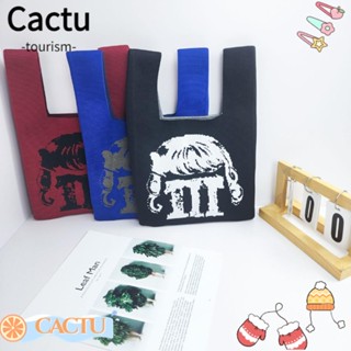 Cactu กระเป๋าสะพายไหล่ กระเป๋าถือ ทรงโท้ท ใส่โทรศัพท์มือถือได้ สีตัดกัน สไตล์อินเทรนด์