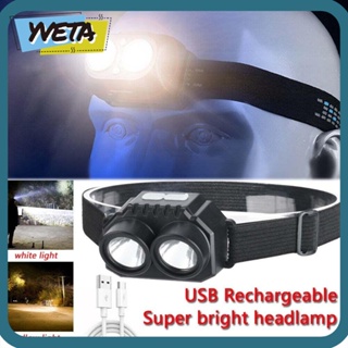 Yveta ไฟฉายคาดศีรษะ LED พลังงานสูง กันน้ํา แบบพกพา ชาร์จไฟได้