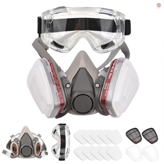 Protective Mask Suit with Reusable Respirator Half Facepiece 6200 Gas Mask and Safety Goggles for Organic Vapor Protection