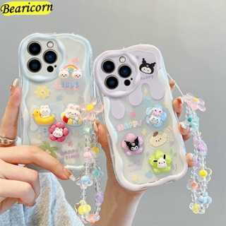 เคสโทรศัพท์มือถือ แบบนิ่ม ลายการ์ตูนกระต่าย และคลื่นครีม มีสายคล้อง สําหรับ Xiaomi Mi 11X Poco C55 F3 F4 M2 M3 X5 X3 GT NFC Pro