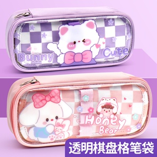 กระเป๋าดินสอ ขนาดใหญ่ จุของได้เยอะ ลายการ์ตูน Cinnamoroll น่ารัก สีโปร่งใส สําหรับใส่เครื่องเขียนนักเรียน