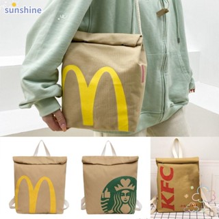 Ssunshine กระเป๋าเป้สะพายหลัง ผ้าแคนวาส กันน้ํา ลาย McDonalds KFC สําหรับผู้หญิง