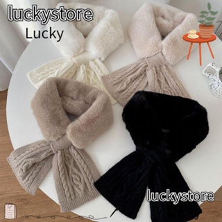 Lucky ผ้าพันคอ ผ้ากํามะหยี่ขนนิ่ม ขนกระต่ายเทียม แบบหนา ให้ความอบอุ่น สีพื้น แฟชั่นฤดูหนาว สําหรับผู้หญิง