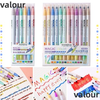 Valour ปากกามาร์กเกอร์เรืองแสง ลบได้ หัวคู่ เปลี่ยนสีได้ 6/12 สี สําหรับวาดภาพ