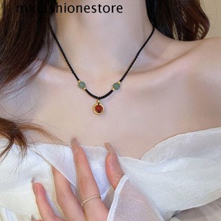 Mxfashione สร้อยคอ จี้ลูกปัดหยก สไตล์จีน สีแดง เรียบง่าย ของขวัญ สําหรับผู้หญิง
