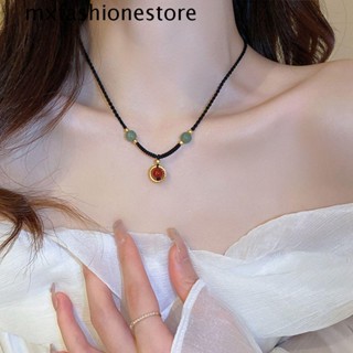 Mxfashione สร้อยคอ จี้ลูกปัดหยก สไตล์จีน สีแดง เรียบง่าย ของขวัญ สําหรับผู้หญิง