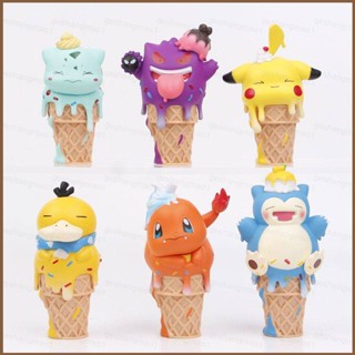 ฟิกเกอร์ โมเดล Pokemon Ice Cream Pikachu Bulbasaur Gengar Psyduck Charmander Snorlax ของเล่นสําหรับเด็ก จํานวน 6 ชิ้น