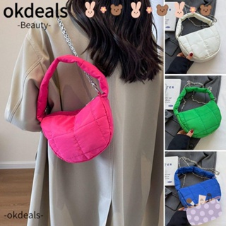 Okdeals กระเป๋าสะพายไหล่ กระเป๋าถือ ผ้าฝ้าย แต่งสายโซ่คล้อง สําหรับสตรี