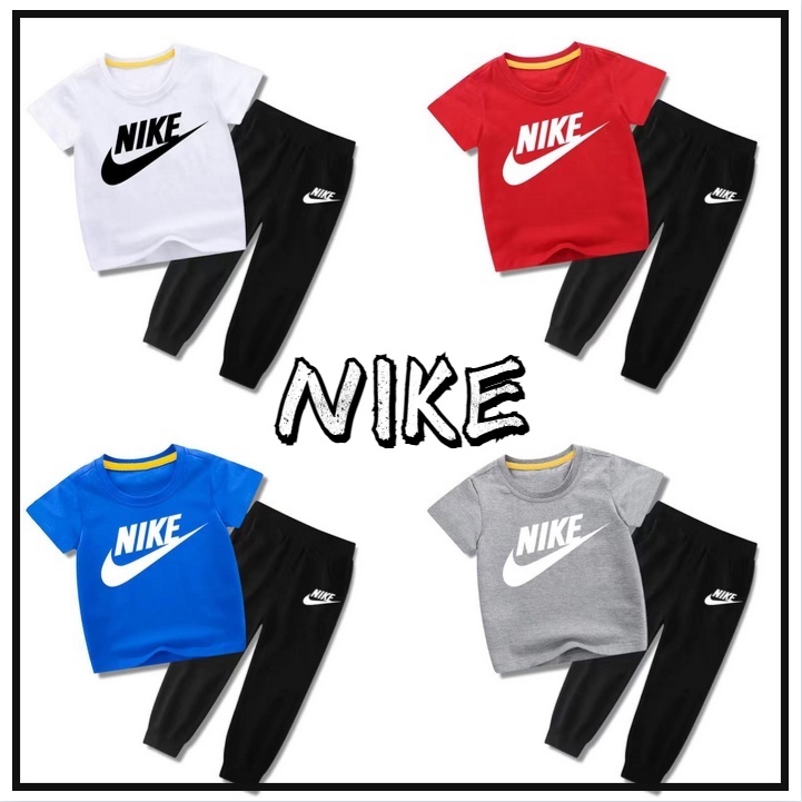 Nike_เสื้อยืด แขนสั้น + กางเกงขายาว แฟชั่น สําหรับเด็กผู้ชาย ผู้หญิง อายุ 1-14 ปี 2 ชิ้น ต่อชุด