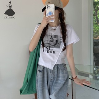 Kans เสื้อครอปท็อป คอกลม แขนสั้น พิมพ์ลาย สไตล์เรโทร แฟชั่นฤดูร้อน สําหรับผู้หญิง TH