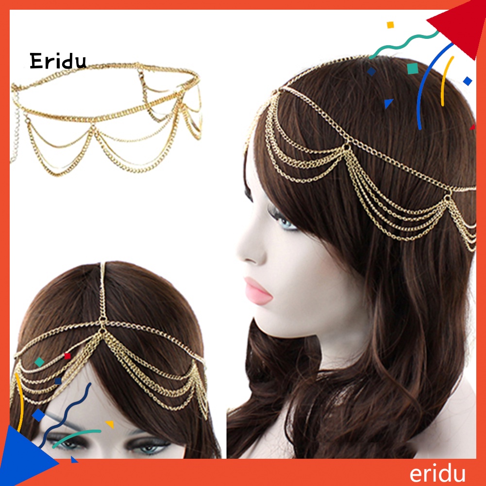 [ER] เครื่องประดับผม ยางรัดผม แต่งพู่โลหะ หลายชั้น สไตล์โบโฮ สําหรับผู้หญิง