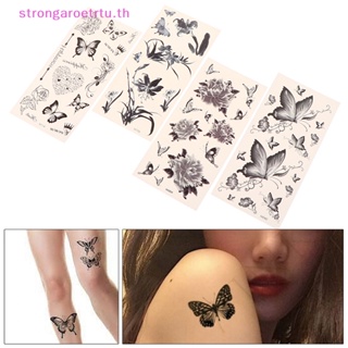 Strongaroetrtu สติกเกอร์รอยสักชั่วคราว ลายผีเสื้อ กุหลาบ 3D กันน้ํา หลากสี สําหรับติดตกแต่งร่างกาย แขน ขา