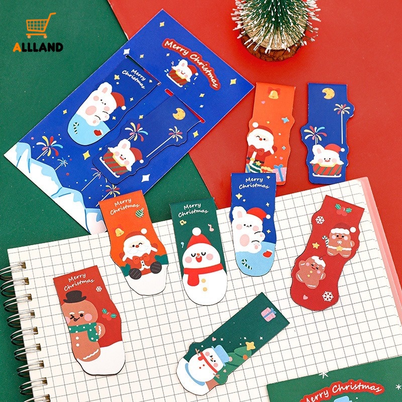 ที่คั่นหนังสือแม่เหล็ก ลายการ์ตูน Merry Christmas น่ารัก 2 ชิ้น ต่อชุด อุปกรณ์เสริมเครื่องเขียน สําหรับเด็กนักเรียน