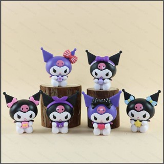 Nana โมเดลตุ๊กตาฟิกเกอร์ Sanrio Kuromi ประดับโบว์ 6 ชิ้น สําหรับเด็กผู้หญิง