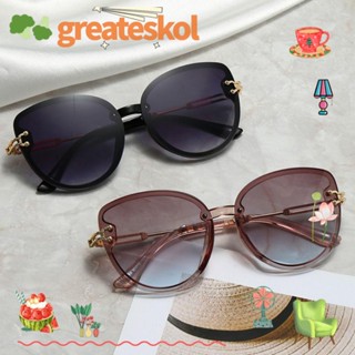 Greateskol แว่นตากันแดด ทรงกลม สีน้ําตาลเข้ม ป้องกันรังสีอัลตราไวโอเลต สีดํา สไตล์เกาหลี กรอบขนาดใหญ่ สําหรับผู้หญิง