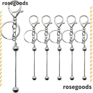 Rosegoods1 พวงกุญแจลูกปัดโลหะ สีเงิน 14.8 ซม. Diy 5 ชิ้น