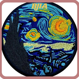 Bja แผ่นแพทช์ ปักลาย Iron on Van Gogh Starry Night ขนาด 7.7 ซม. สําหรับเย็บติดตกแต่งเสื้อผ้า หมวก DIY