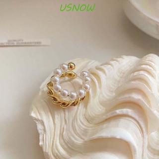 Usnow ต่างหูลูกปัดกลม บุคลิกภาพ เรียบง่าย เครื่องประดับ อุปกรณ์เสริม วงกลมคู่ โลหะ สไตล์เกาหลี ต่างหูคลิป