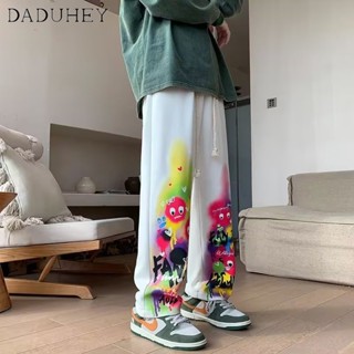 DaDuHey🔥 Mens 2023 New Summer Thin Loose Casual Pants Korean Style Trendy Fashion Joker Graffiti Printing Straight Casual Pants