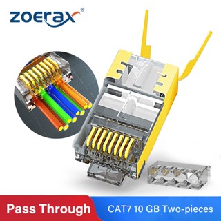 Zoerax RJ45 Cat7 Cat6A ตัวเชื่อมต่อผ่านตัวเชื่อมต่อ 8P8C 50UM ชุบทอง FTP/STP | Rj45 โมดูลาร์ปลั๊กเครือข่าย - 1.5 มม. - 10 ชิ้น