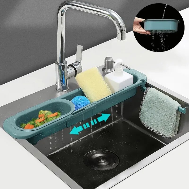 Adjustable Sink Rack Drainer Storage Basket Soap Sponge Holder Dish Drainer Sink Organizer Telescopi