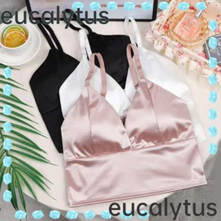 Eucalytus1 เสื้อครอปท็อป ผ้าไหม พร้อมแผ่นรองหน้าอก ใส่สบาย สําหรับผู้หญิง