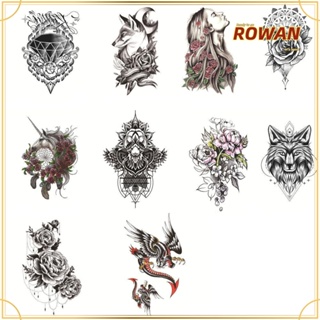 Rowans สติกเกอร์รอยสักร่างกาย ลายผีเสื้อ ดอกกุหลาบ สีดํา กันน้ํา ลอกออกได้ ติดทนนาน