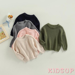 Kidsup1 เสื้อกันหนาว คอกลม แขนยาว ผ้าถัก ทรงหลวม สีพื้น สําหรับเด็กวัยหัดเดิน