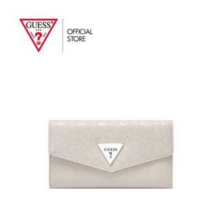 GUESS กระเป๋าสตางค์ผู้หญิง รุ่น EE860151 LATHAN SLG SLIM CLUTCH สีขาว