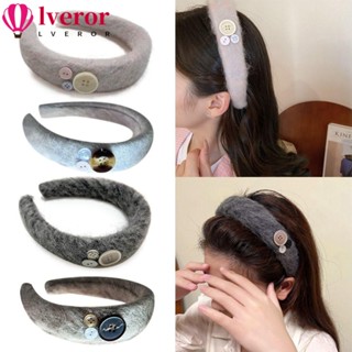 Lveror ที่คาดผม ผ้ากํามะหยี่ขนนิ่ม แฮนด์เมด สีพื้น ติดกระดุมด้านข้าง กว้าง สําหรับผู้หญิง