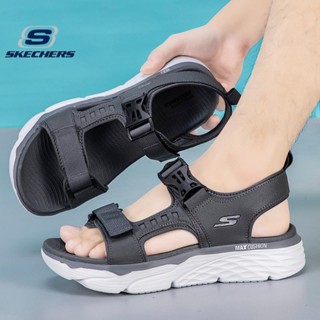 Skechers_ MAX CUSHION รองเท้าแตะ GOGA MAX Velcro พื้นหนา ขนาดใหญ่ ทนต่อการสึกหรอ สําหรับผู้ชาย