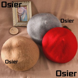 Osier1 หมวกเบเร่ต์ ผ้าวูล แบบหนา ให้ความอบอุ่น สีพื้น 10 สี แฟชั่นฤดูใบไม้ร่วง และฤดูหนาว