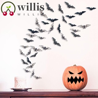 Willis สติกเกอร์ค้างคาว ฉลุลาย สีดํา 48 36 24 12 ชิ้น สําหรับตกแต่งปาร์ตี้ สยองขวัญ DIY